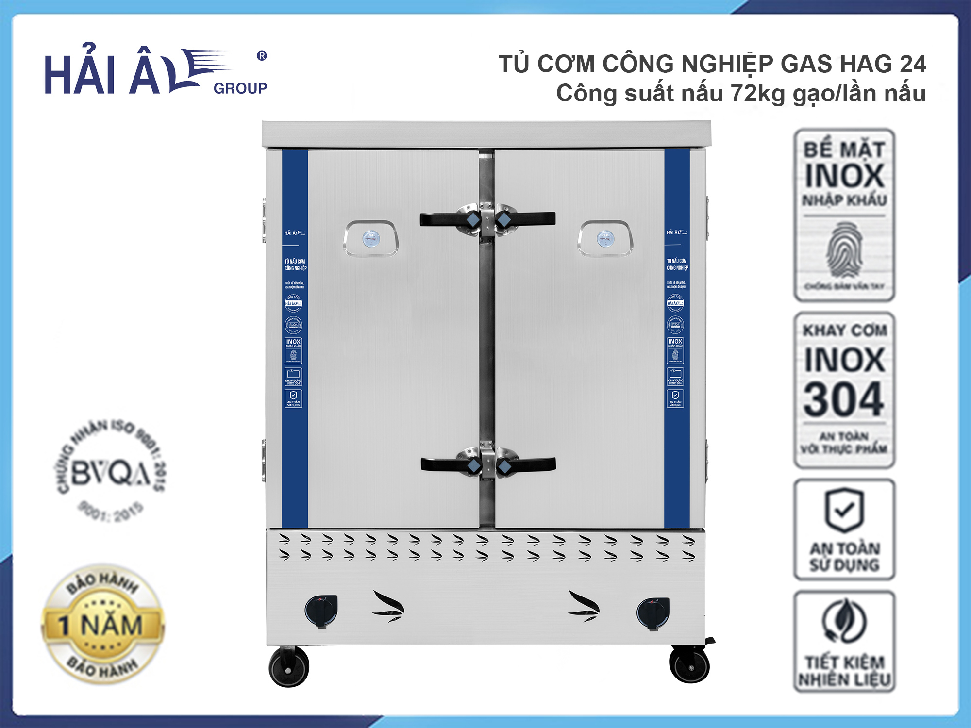 Tủ Nấu Cơm Công Nghiệp Hải Âu HAG 24/HAG 24T – Gas 24 Khay