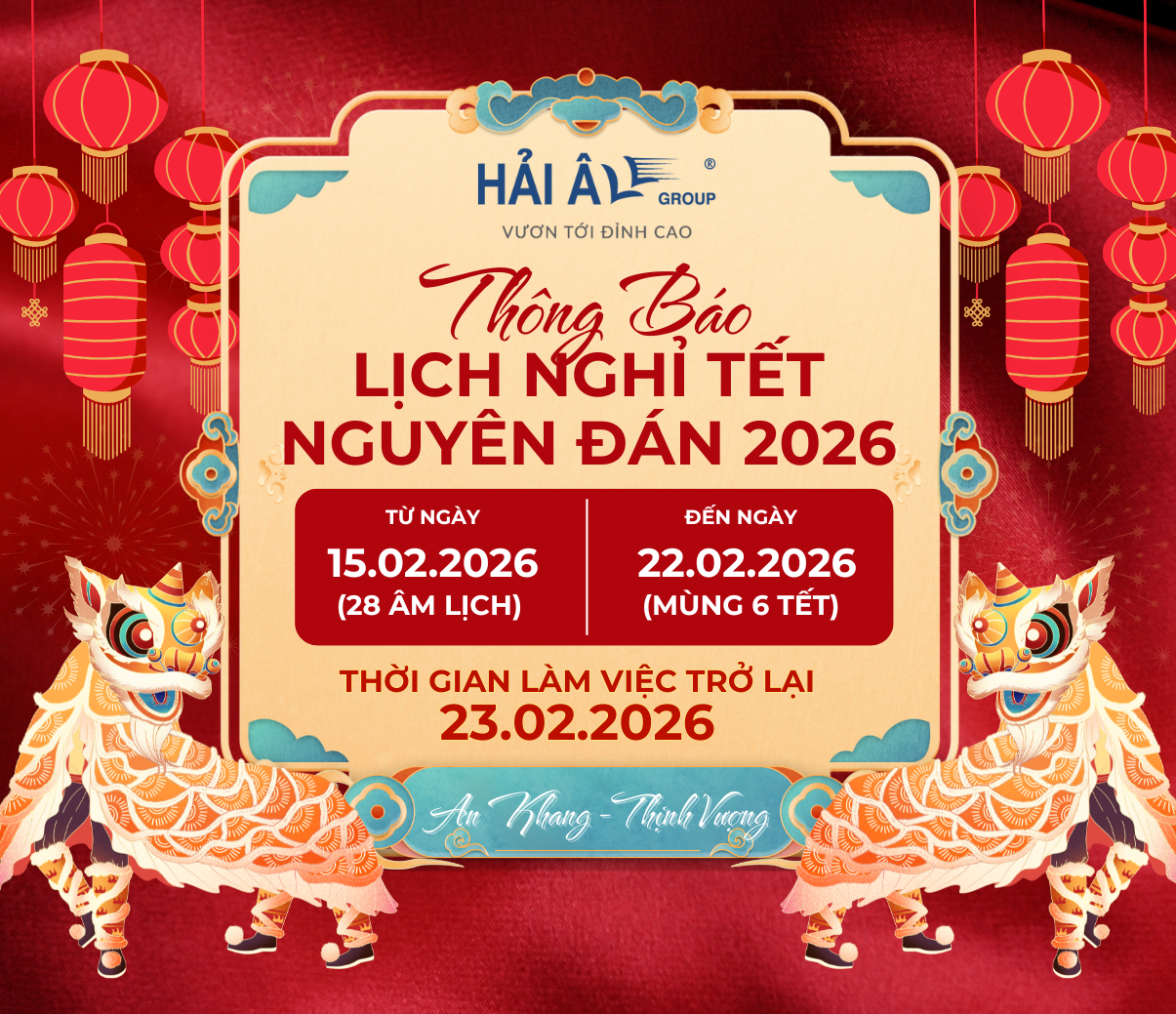 Hải Âu Group xin trân trọng thông báo lịch nghỉ Tết 2026
